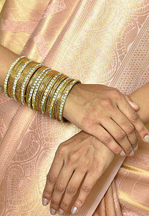 Stone Studded Bangle Set in Golden and white