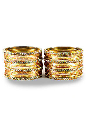 Stone Studded Bangle Set in Golden and white