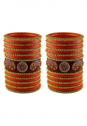 Amazing India Orange Color Indian Traditional Bollywood Fashion Costume Metal Bangles/Chudi Jewelry 