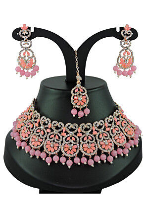 Pink necklace set online shop