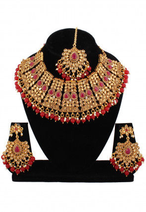 Silver Stone Studded Choker Necklace Set - 6213