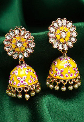 Stone Studded Enamel Filled Jhumka Style Earrings