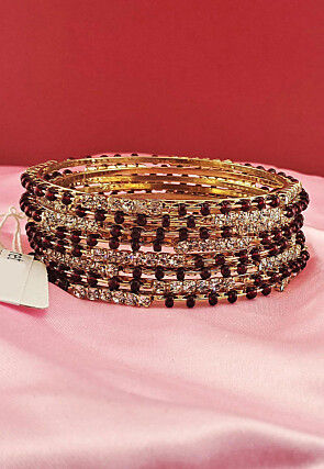 Stone Studded Golden Plated Bangle Set