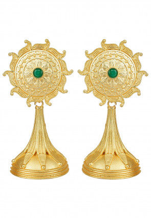 Stone Studded Golden Polished Jhumka Style Earrings