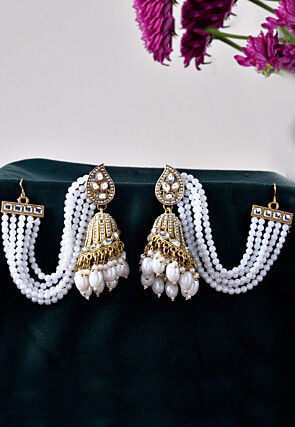 Stone Studded Jhumka Style Earrings with Ear Chain