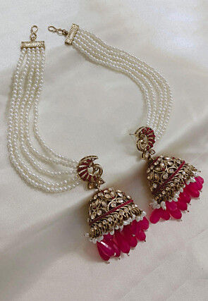 Stone Studded Jhumka Style Earrings with Layered Ear Chain