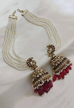 Stone Studded Jhumka Style Earrings with Layered Ear Chain
