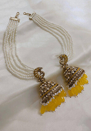 Stone Studded Jhumka Style Earrings with Layered Ear Chain