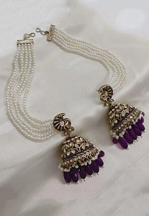 Stone Studded Jhumka Style Earrings with Layered Ear Chain