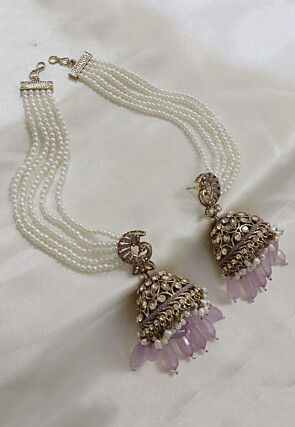 Stone Studded Jhumka Style Earrings with Layered Ear Chain