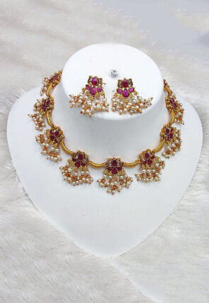 Stone Studded Lotus Style Choker Necklace Set