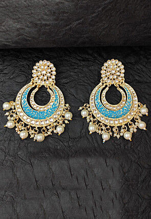 Stone Studded Mint Meenakari Chandbali Earrings