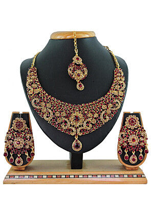 Maroon Stone Studded Necklace Set - 6279 main image 0