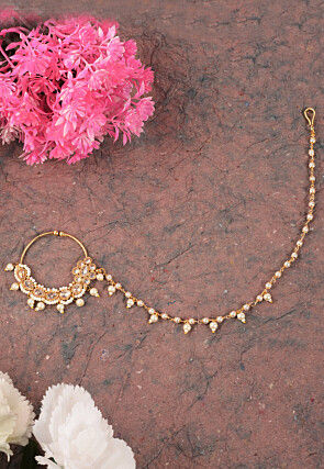 Stone Studded Nose Ring with Chain