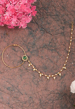 Stone Studded Nose Ring with Chain