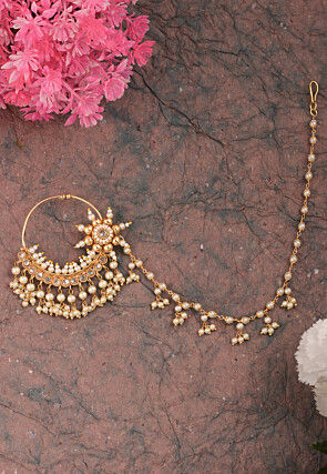 Stone Studded Nose Ring with Chain