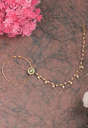 Stone Studded Nose Ring with Chain