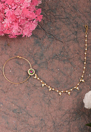 Stone Studded Nose Ring with Chain