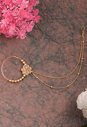 Stone Studded Nose Ring with Layered Chain