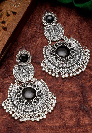 Stone Studded Oxidised Chandbali Earrings