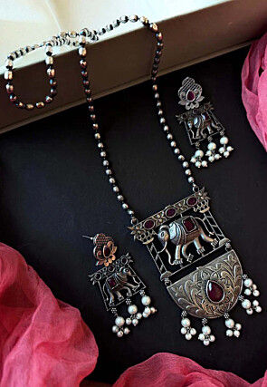 Stone Studded Oxidised Elephant Necklace Set