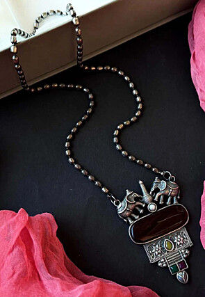 Stone Studded Oxidised Elephant Necklace 