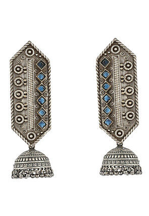 Stone Studded Oxidised Jhumka Style Earrings
