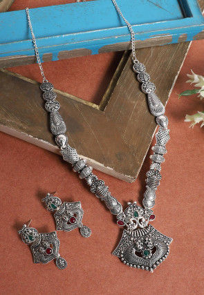 Stone Studded Oxidised Necklace Set