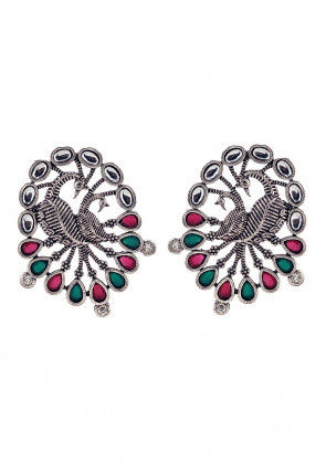 Stone Studded Oxidised Peacock Style Earrings