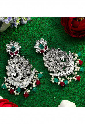 Stone Studded Oxidised Peacock Style Earrings