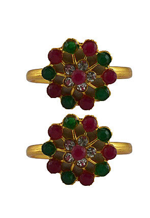 Stone Studded Pair of Adjustable Toe Rings
