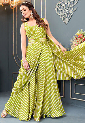 Stylish Party Wear Indo Western Gown Haldi Ceremony Yellow Outfit-suu.vn