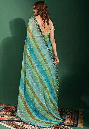Stripe Printed Chiffon Saree in Blue