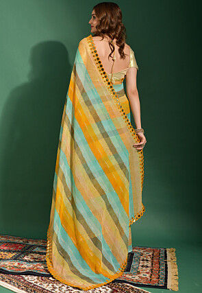 Stripe Printed Chiffon Saree in Multicolor