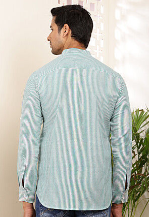 Stripe Printed Cotton Kurta in Light Green and White