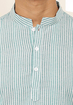 Stripe Printed Cotton Kurta in Light Green and White