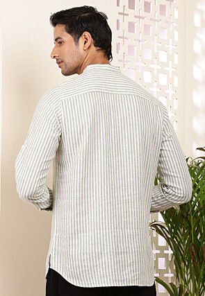 Stripe Printed Cotton Kurta in Off White