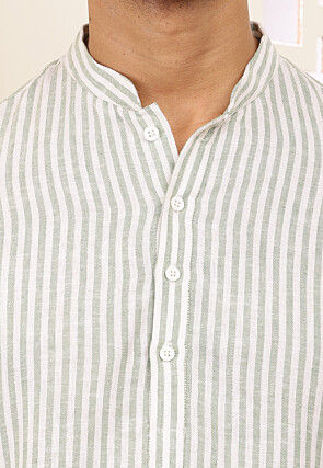 Stripe Printed Cotton Kurta in Off White
