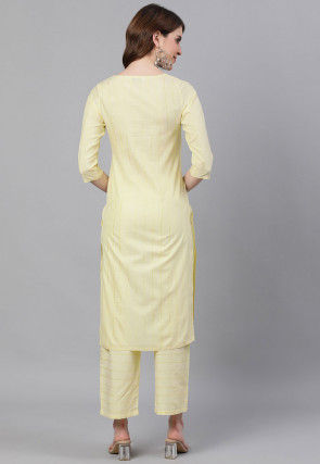 Stripe Printed Cotton Straight Kurta Set in Yellow