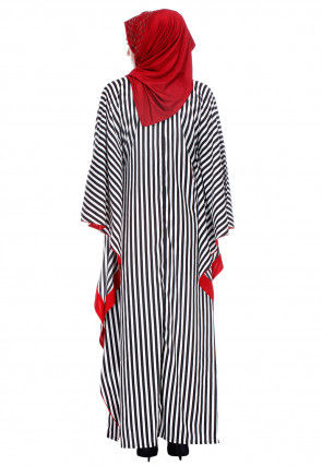 Stripe Printed Crepe Kaftan in Black and White