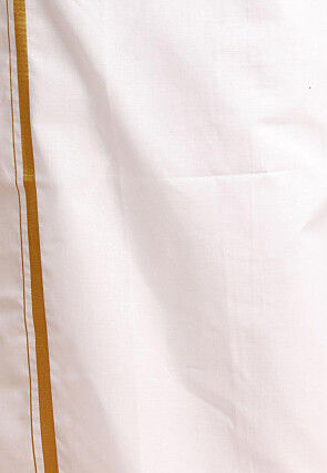 Stripe Printed Pure Cotton Kurta Mundu Set in Yellow