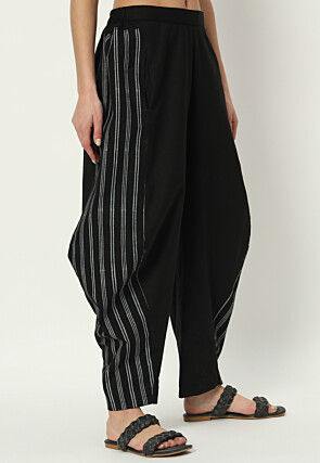 Stripe Printed Pure Cotton Pant in Black
