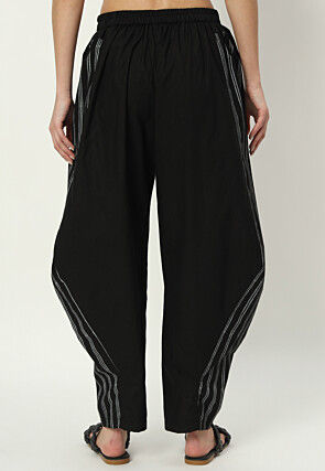 Stripe Printed Pure Cotton Pant in Black