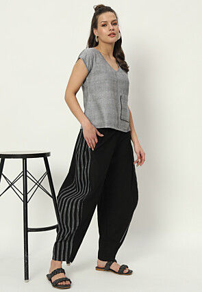 Stripe Printed Pure Cotton Pant in Black