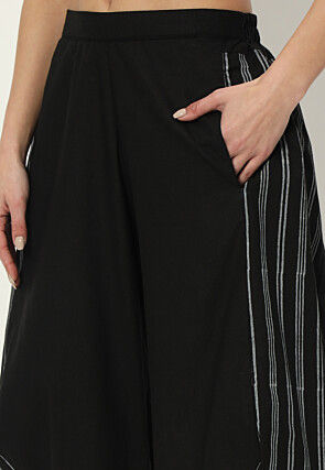 Stripe Printed Pure Cotton Pant in Black