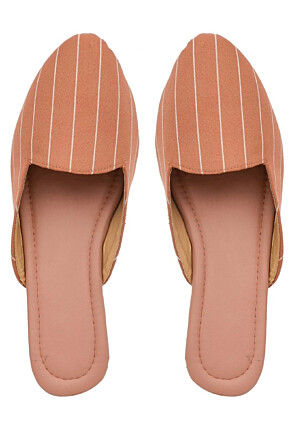Stripe Printed Synthetic Women Jutti in Peach