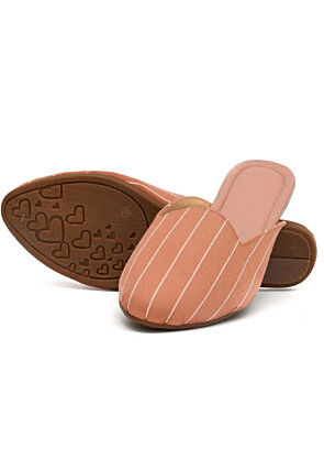 Stripe Printed Synthetic Women Jutti in Peach