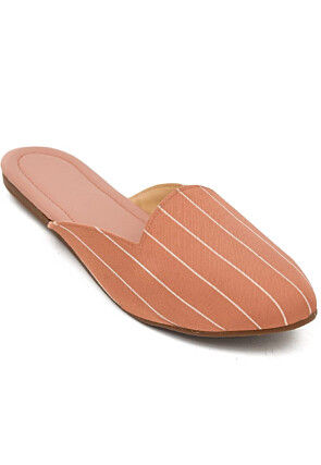 Stripe Printed Synthetic Women Jutti in Peach