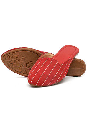 Stripe Printed Synthetic Women Jutti in Red