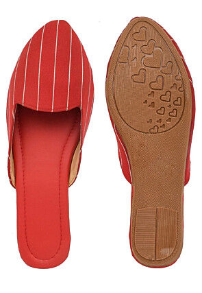 Stripe Printed Synthetic Women Jutti in Red